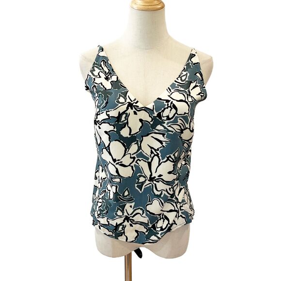 Banana Republic Factory Blue Floral Silky Tank Cami XSP V-Neck Summer - Picture 1 of 6